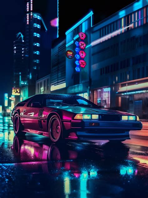 Sleek retrowave car with synthwave neon lights [synthwave/vaporwave ...
