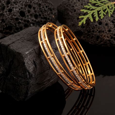 Set of 2 Gold-Toned & American Diamond Stone-Studded Contemporary Open ...