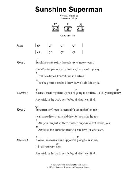 Sunshine Superman by Donovan Sheet Music for Guitar Chords/Lyrics at ...