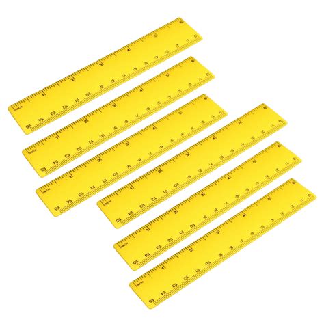 6Pcs Plastic Ruler 15cm 6 inches Straight Ruler Yellow Measuring Tool ...