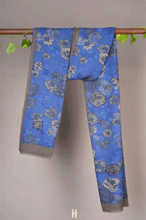 Allover Floral Design Capri Blue Woolen Shawl – Sundari Silks