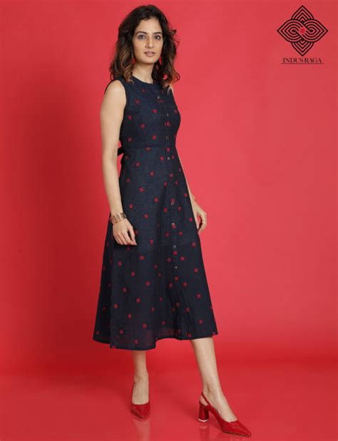 Dobby Printed Straight Kurti for Women Navy Blue – Fashionous
