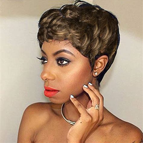 Amazon.com : HOTKIS Natural Curl Short Human Hair Pixie Cut Wigs for ...
