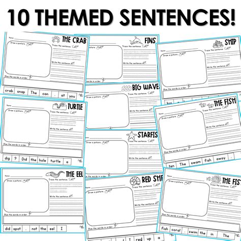 Ocean Theme Decodable Copy Sentence Worksheets Build a Sentence Cut and ...