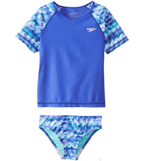 Speedo Girls' Short Sleeve Printed Rash Guard Set (4-6X) at SwimOutlet.com