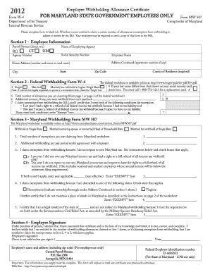 Fillable Online aero umd Employee Withholding Allowance Certificate FOR ...