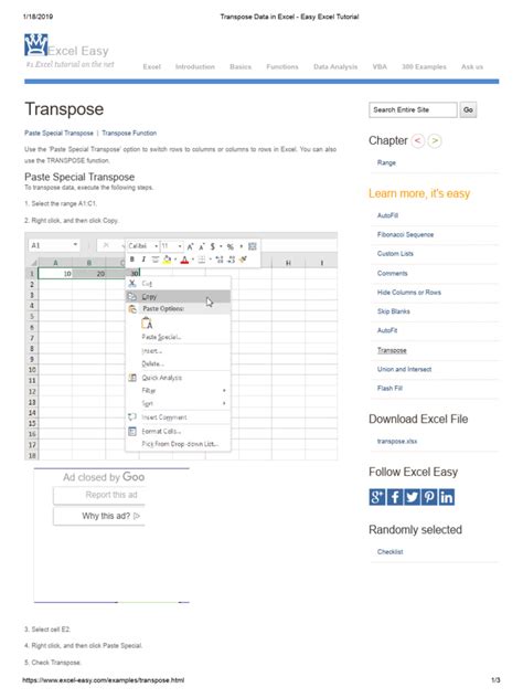 Image result for Excel Transpose Tutorial