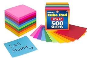 Mighty Bright Cube Paper Pad 3"X3" 500 Sheets/Pkg-50 Sheets Each Of 10 ...