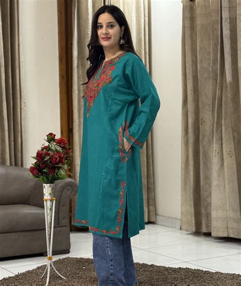 Sea Green Aari Embroidered Pheran – Kashmir origin