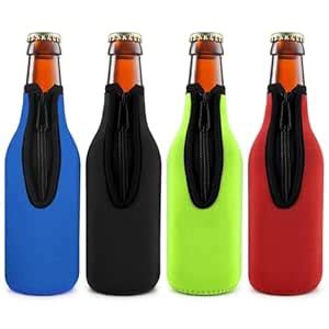 Buy Beer Bottle Insulator Sleeve Pack of 4. Different Color. Zip-up ...