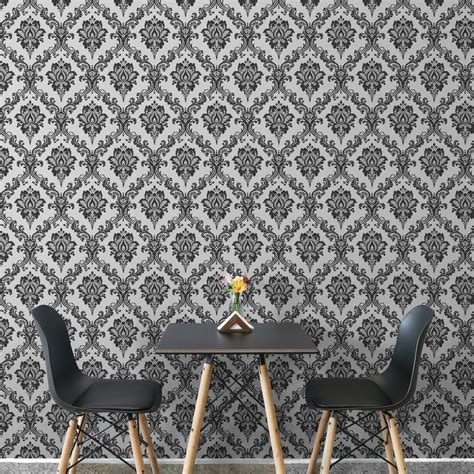 Doodad Floral Monochrome Premium Self Adhesive Black DIY wallpaper for