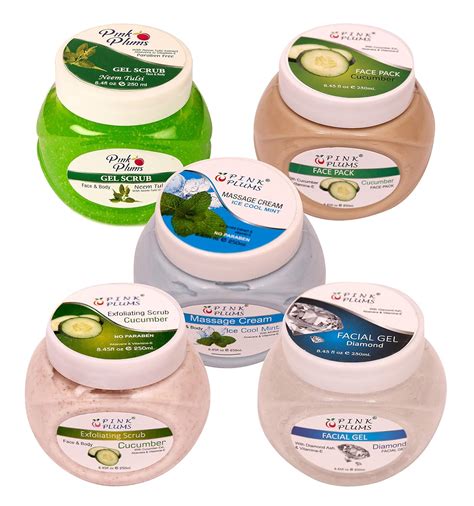 PINK PLUMS Glowing Neem-Tulsi Gel Scrub, Cucumber Face Pack, Cool Mint ...