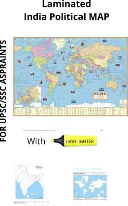 World Political with Lamination with Practice Map&Highlighter Paper ...
