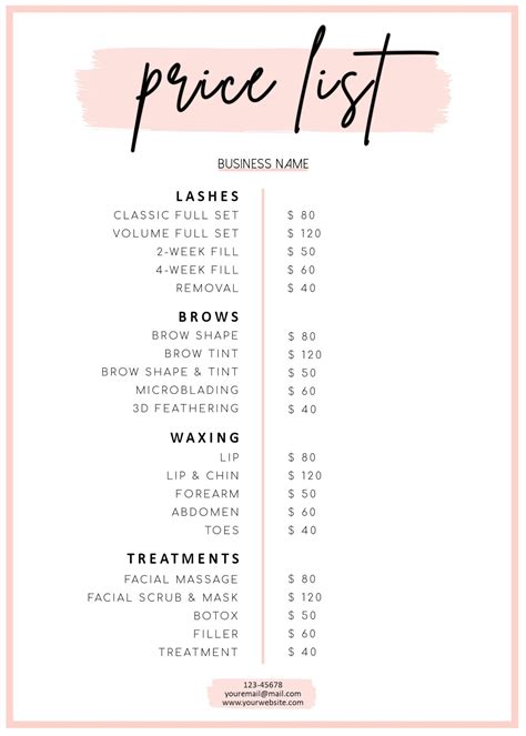 Printable Hair Salon Price List Template - Templates Printable