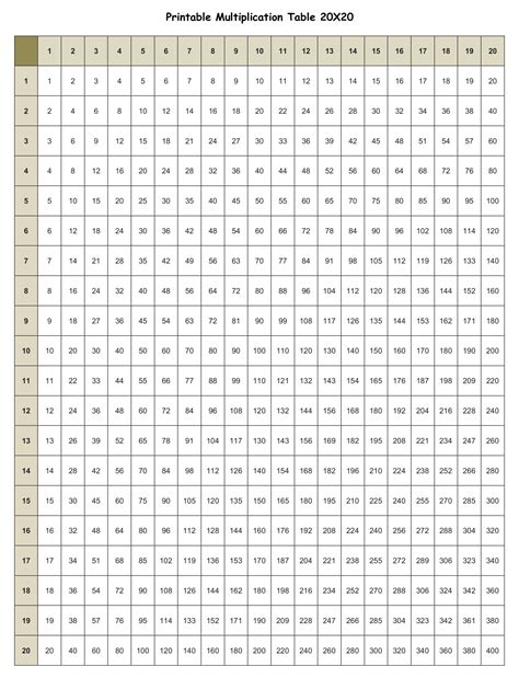 Multiplication Chart 1-20 - 13 Free PDF Printables | Printablee