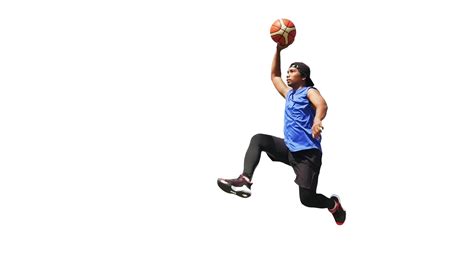 Asian basketball player doing dunk jumping to score with clipping path ...