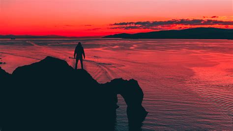 Men Standing At Cliff Sunset 4k | 4K HD Wallpaper Download
