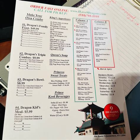Menu at 9 Dragons restaurant, Queensbury