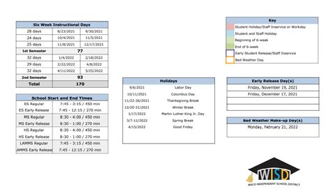 Kendrick Elementary School - School District Instructional Calendar ...