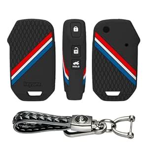 Keyzone Striped Silicone Key Cover & Leather Weave Keychain for Kia ...