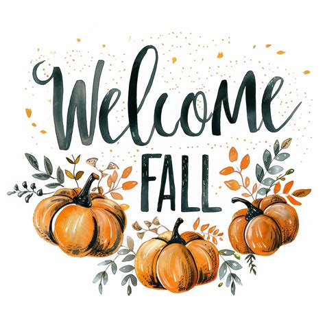 Watercolor painting featuring three pumpkins and fall leaves with ...