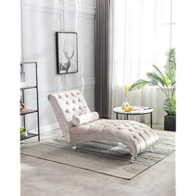 Buy Modern Chaise Lounge Chair with Acrylic Feet, Velvet Button Tufted ...
