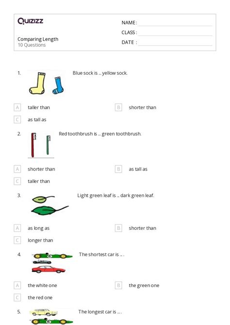 50+ Comparing and Ordering Length worksheets for 1st Class on Quizizz ...