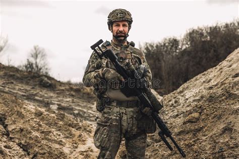 Mature Man in Military Uniform and Protective Hemlet Stock Image ...