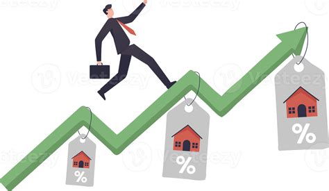 Housing price rising up businessman running on rising green graph on ...