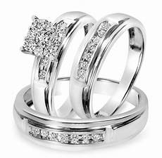 Wedding Ring White Gold by 1 2 Ct T W Trio Matching Wedding Ring Set 10k Wedding Ring White Gold
