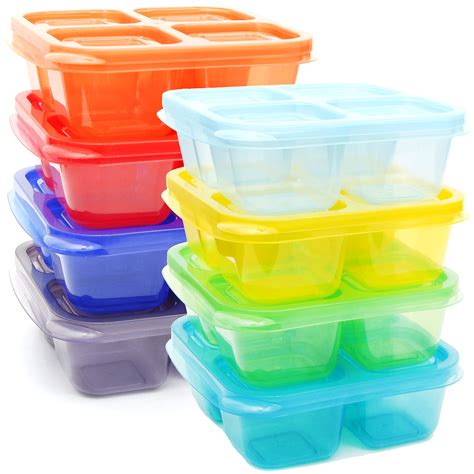 Buy Youngever 8 Pack 4-Compartment Reusable Snack Box Food Containers ...