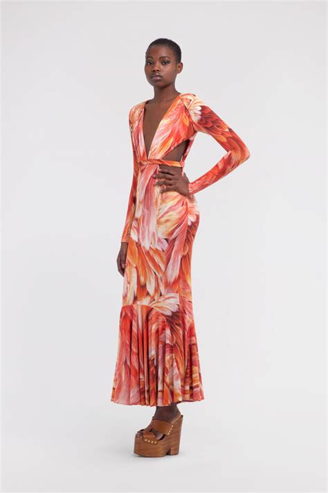 Plumange Print Maxi Dress in Orange for Women | Roberto Cavalli®