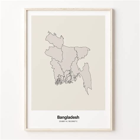 Bangladesh Print, Bangladeshi Gift, Minimalistic Country Map Poster, BD Line Art, Latitude ...