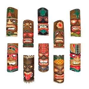 Buy Wood Decorative Masks Set Of 10 Polynesian Tiki Style Wall Masks 10 ...