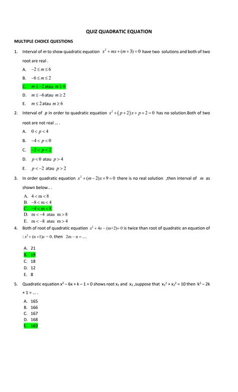 SOLUTION: Quiz quadratic equation - Studypool