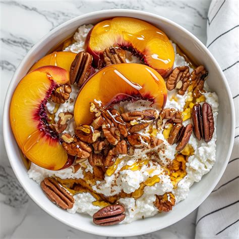 Healthy Peach & Pecan Cottage Cheese Bowl (SO Good for Breakfast Meal Pre… | Cottage cheese ...