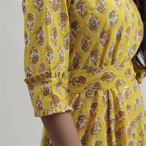 Yellow Floral Cotton Summer Midi Dress with Belt – DMAASA