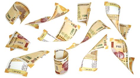 3D rendering of 200 Indian rupee notes flying in different angles and ...