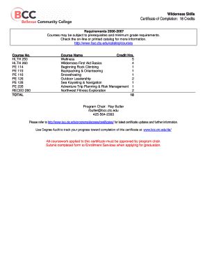 Fillable Online bellevuecollege Wilderness Skills Certificate of ...