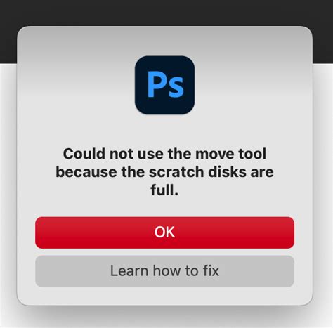 Image result for Photoshop Scratch Disk Error Message