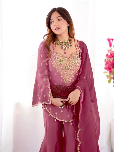 Elegant Pink Silk Palazzo Set with Dupatta – Trendy Party Wear Ensembl ...