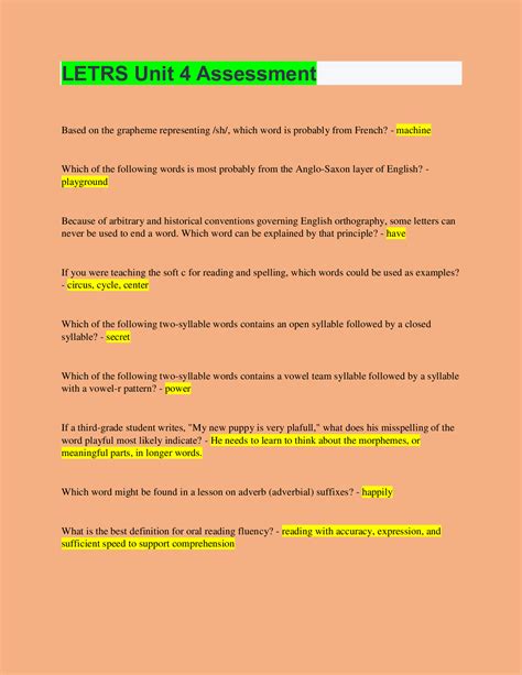 Letrs unit 5 assessment verified answers 2022 23 – Artofit