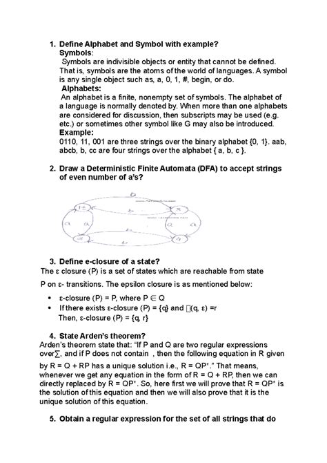 Section A - Theory Of Compution - 1. Define Alphabet and Symbol with ...