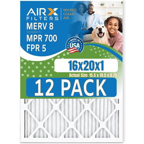 16x20x1 Air Filter MERV 8 Rating, 12 Pack of Furnace Filters Comparable ...