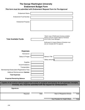 Fillable Online gwumc Endowment Budget Form - gwumc Fax Email Print ...