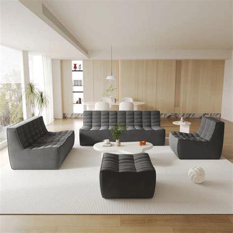 7 Seater Sofa Set: 4-Piece Chenille Fabric Living Room Furniture ...