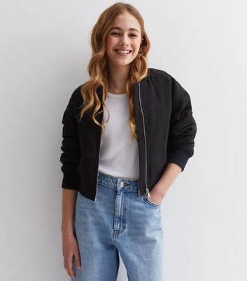 Girls Black Puffer Bomber Jacket | New Look