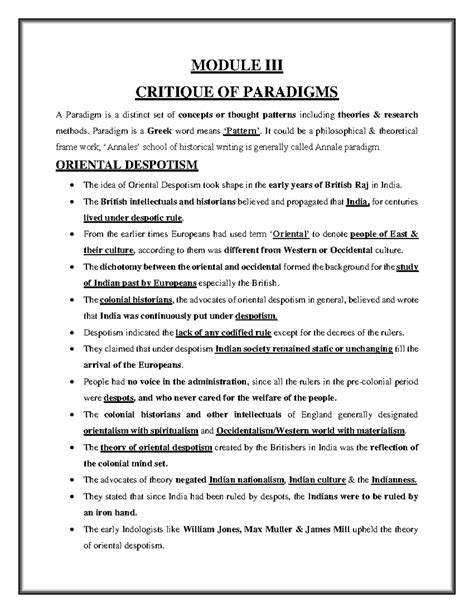 001- Oriental Despotism - MODULE III CRITIQUE OF PARADIGMS A Paradigm ...