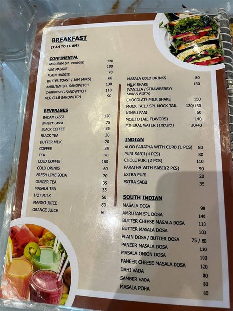 Menu at Amrutam veg restruant, Puri
