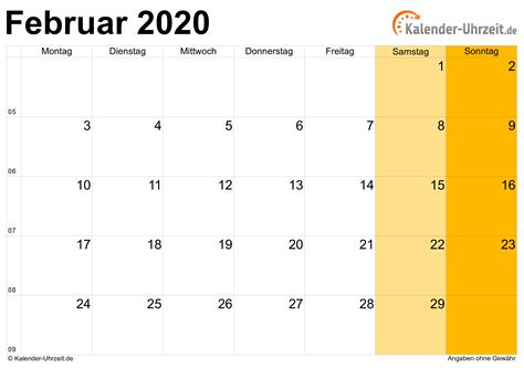 Resultado de imagen de kalender februar 2020 mit feiertagen